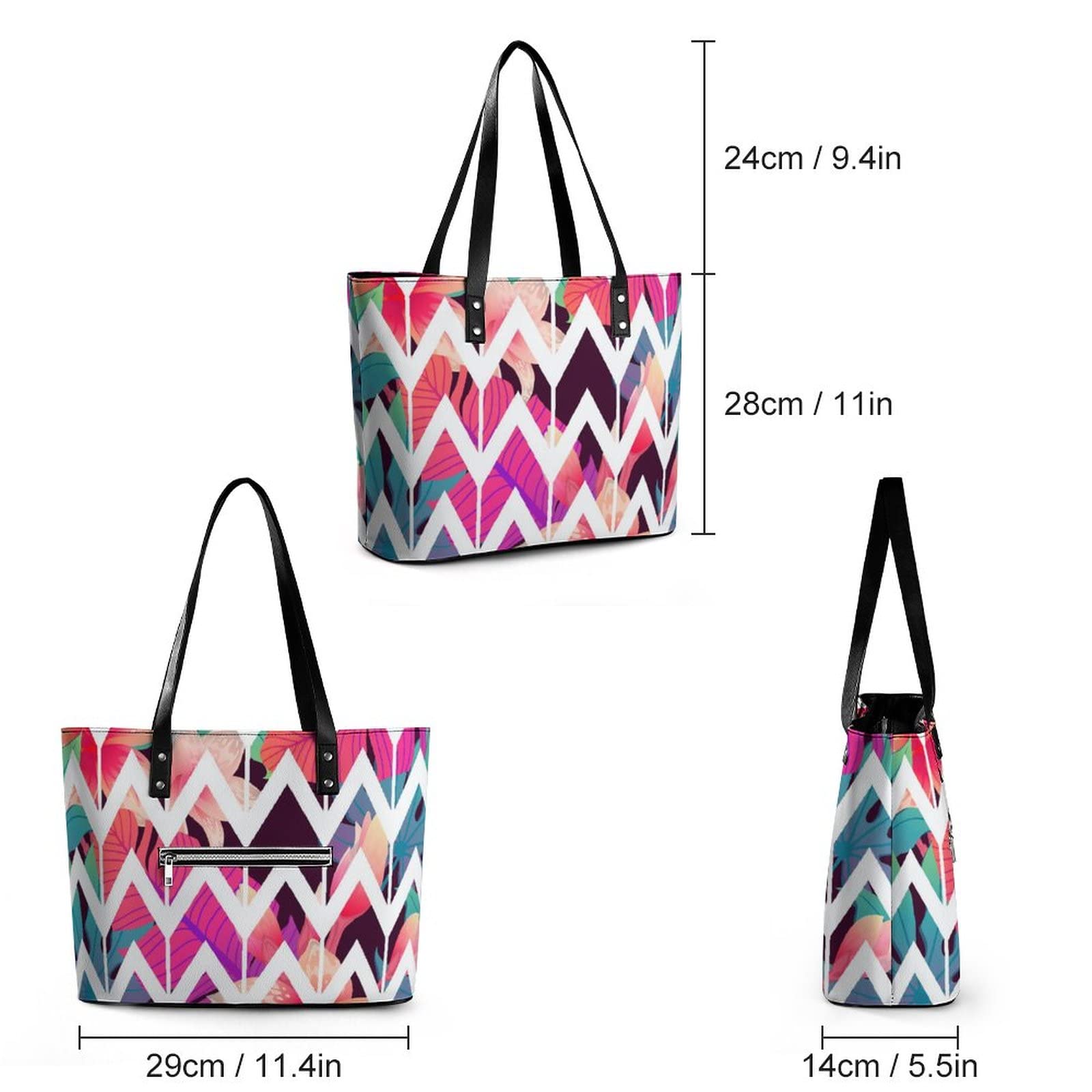 Womens Handbag Colorful Leaves Stripes Leather Tote Bag Top Handle Satchel Bags For Lady