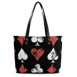 Womens Handbag Poker Cards Heart Pattern Leather Tote Bag Top Handle Satchel Bags For Lady