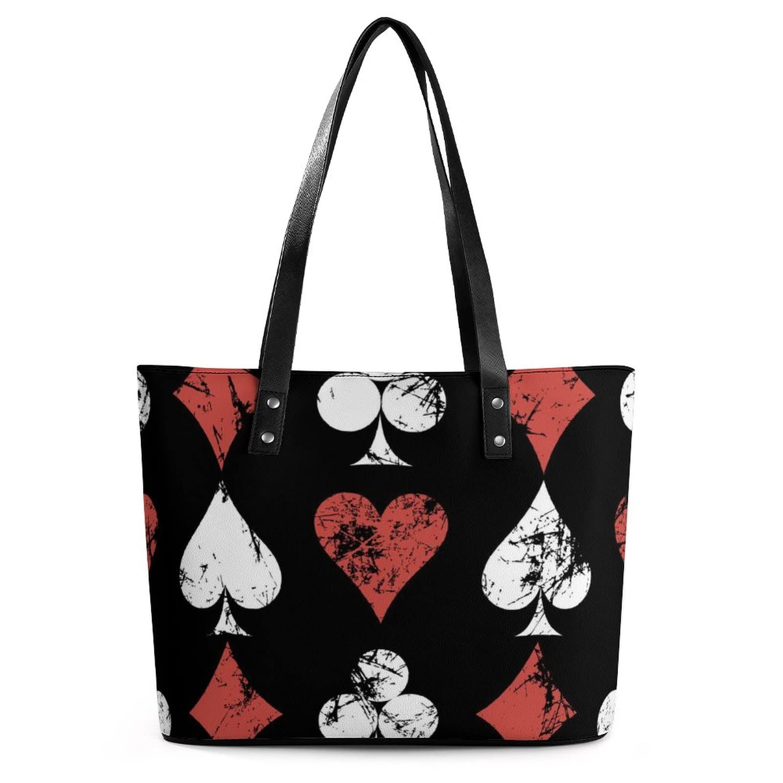 Womens Handbag Poker Cards Heart Pattern Leather Tote Bag Top Handle Satchel Bags For Lady