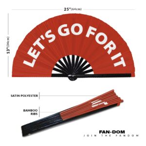 Let's Go For It hand fan foldable bamboo circuit hand fan funny gag slang words expressions statement gifts Festival accessories Rave handheld Circuit event fan Clack fans (Red)