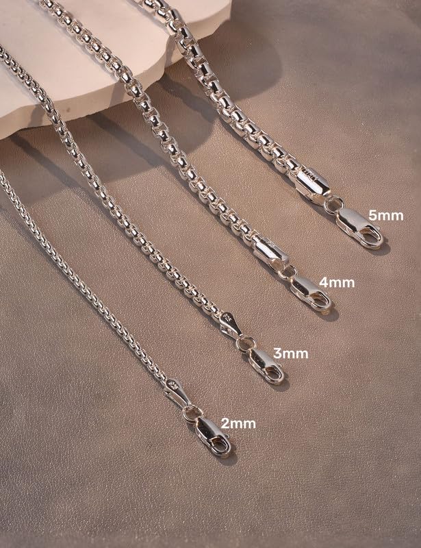 ASDULL 925 Sterling Silver 2mm Silver Box Chain Necklace for Men Silver Link Chain for Women 22 Inches