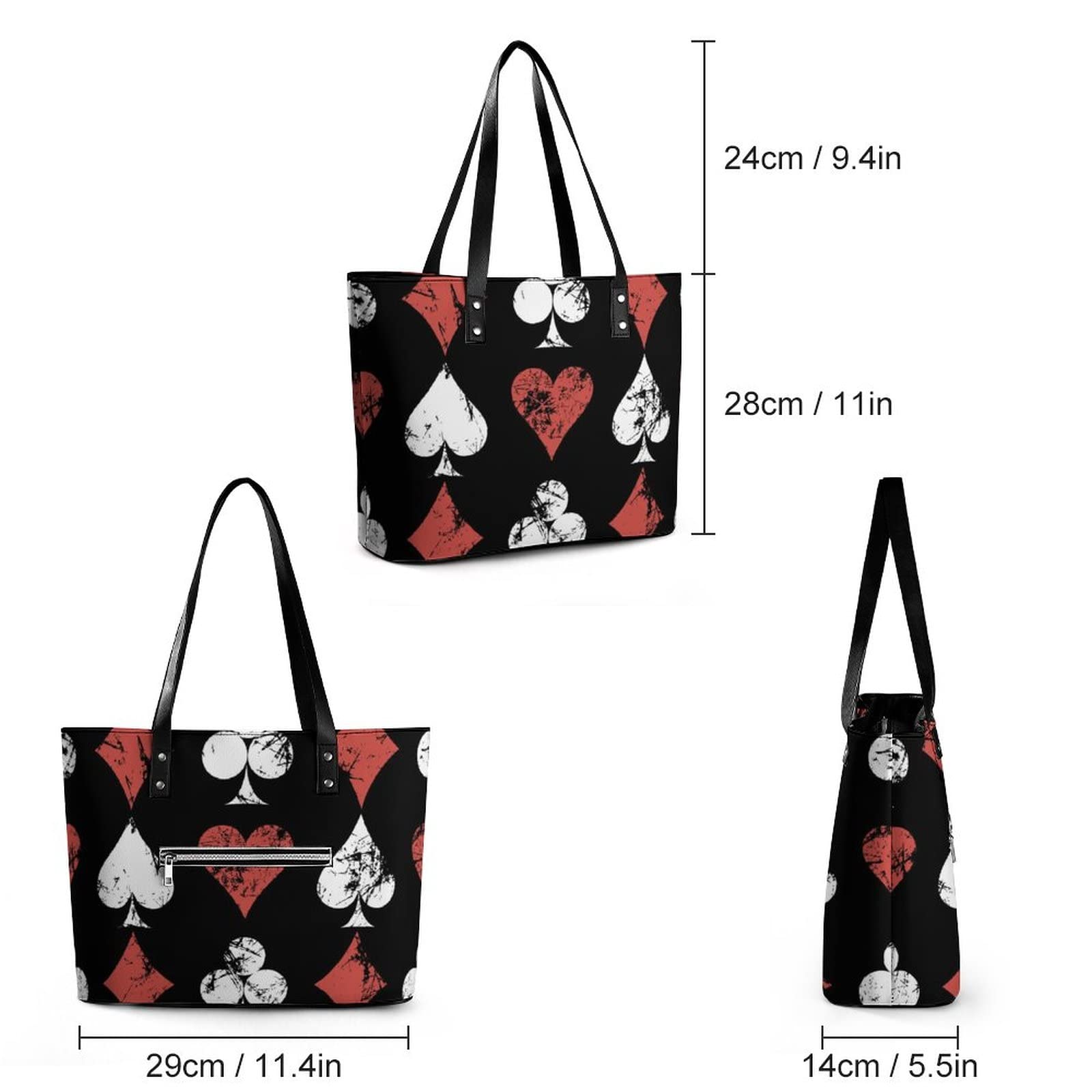 Womens Handbag Poker Cards Heart Pattern Leather Tote Bag Top Handle Satchel Bags For Lady