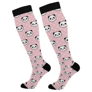 kigai 1 pair cute pink panda compression socks 20-30mmhg knee high women socks tube athletic stockings for men sport soccer running cycling medical nurse winter travel