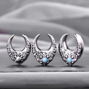 ERKUOO Piercing Jewelry 2PCS Floral Saddle Tunnels Plugs, Hypoallergenic 316L Stainless Steel, 0g(8mm)