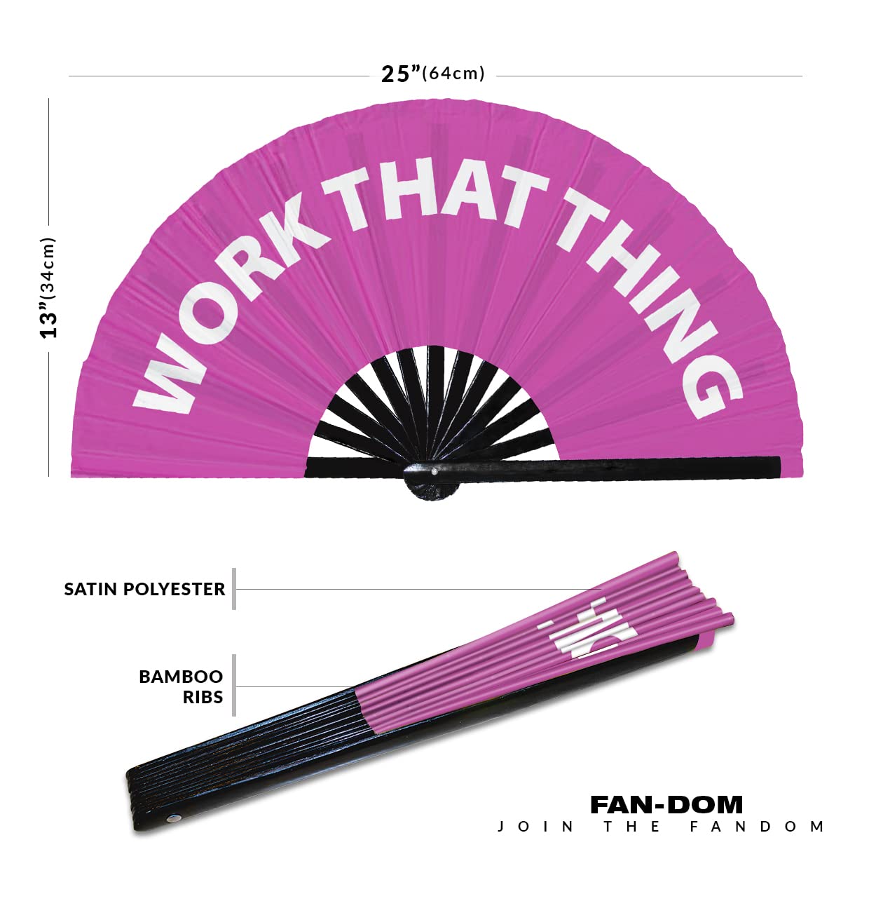 Work That Thing hand fan foldable bamboo circuit hand fan funny gag slang words expressions statement gifts Festival accessories Rave handheld Circuit event fan Clack fans (Pink)