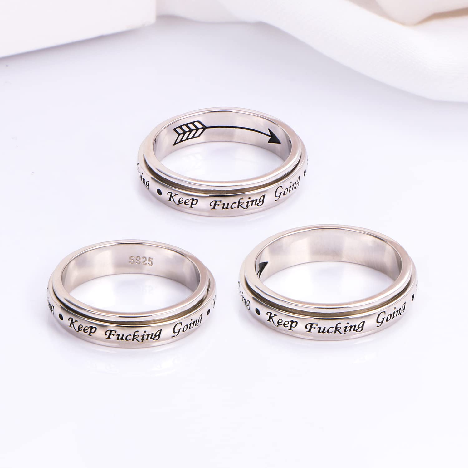 Anxiety Ring For Men Women Keep Going Spinner Ring 925 Sterling Silver Fidget Rings for Anxiety Stress Relieving ADHD Autism Rings Inspirational Band Ring Size 11