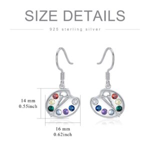 Artist Paint Palette and Brush Earrings 925 Sterling Silver Artist Palette Earrings Colorful Painter Dangle Drop Earrings Artist Jewelry Gifts for Artist Mother Women