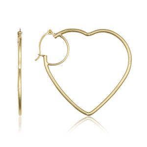 MAX + STONE Solid 10k 39mm Lightweight Large Gold Heart Hoop Earrings with Click Tops for Women