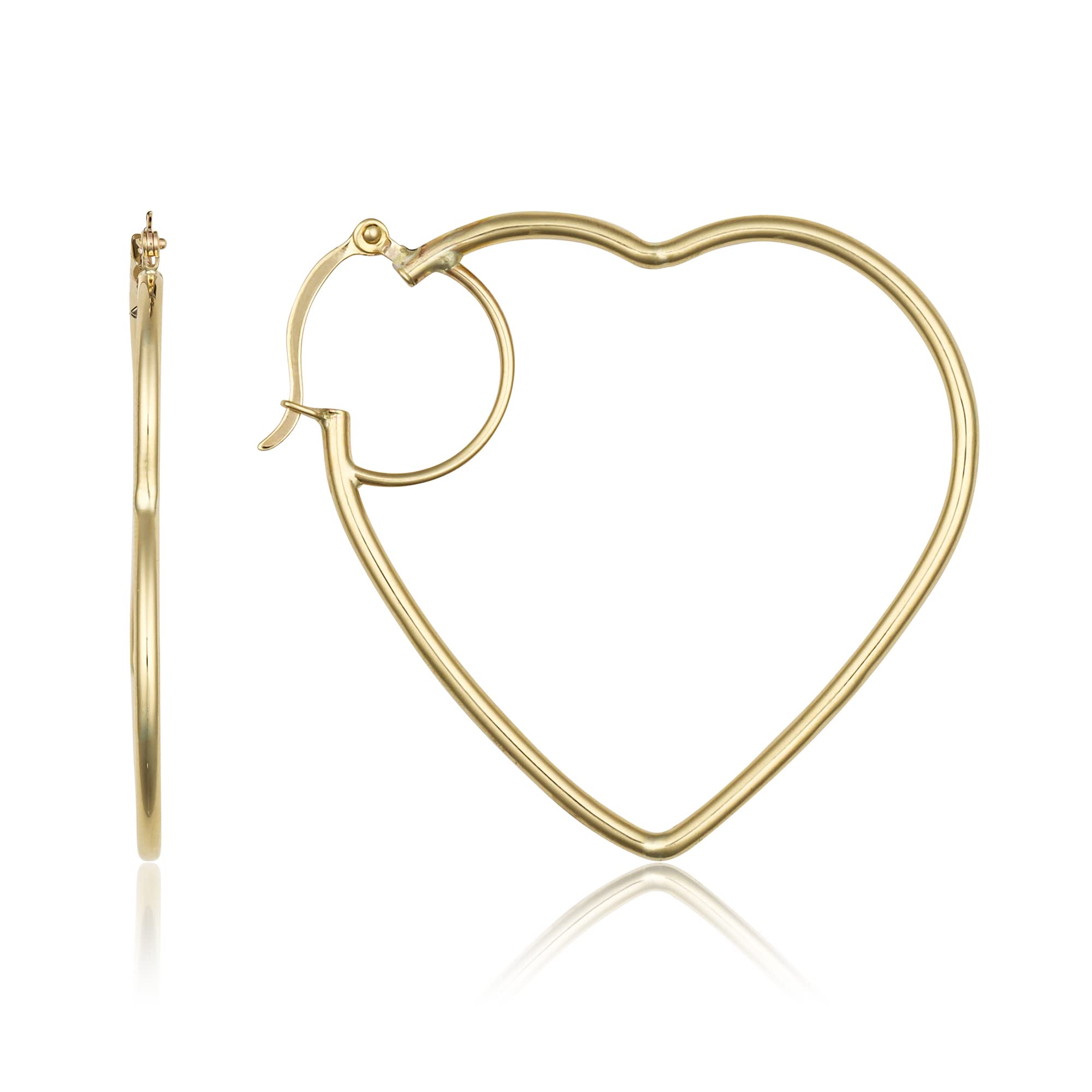 MAX + STONE Solid 10k 39mm Lightweight Large Gold Heart Hoop Earrings with Click Tops for Women