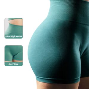 H-Quenby Workout Shorts for Women Tummy Control High Waisted Seamless Running Shorts Gym Fitness Yoga Home Athletic Shorts Green