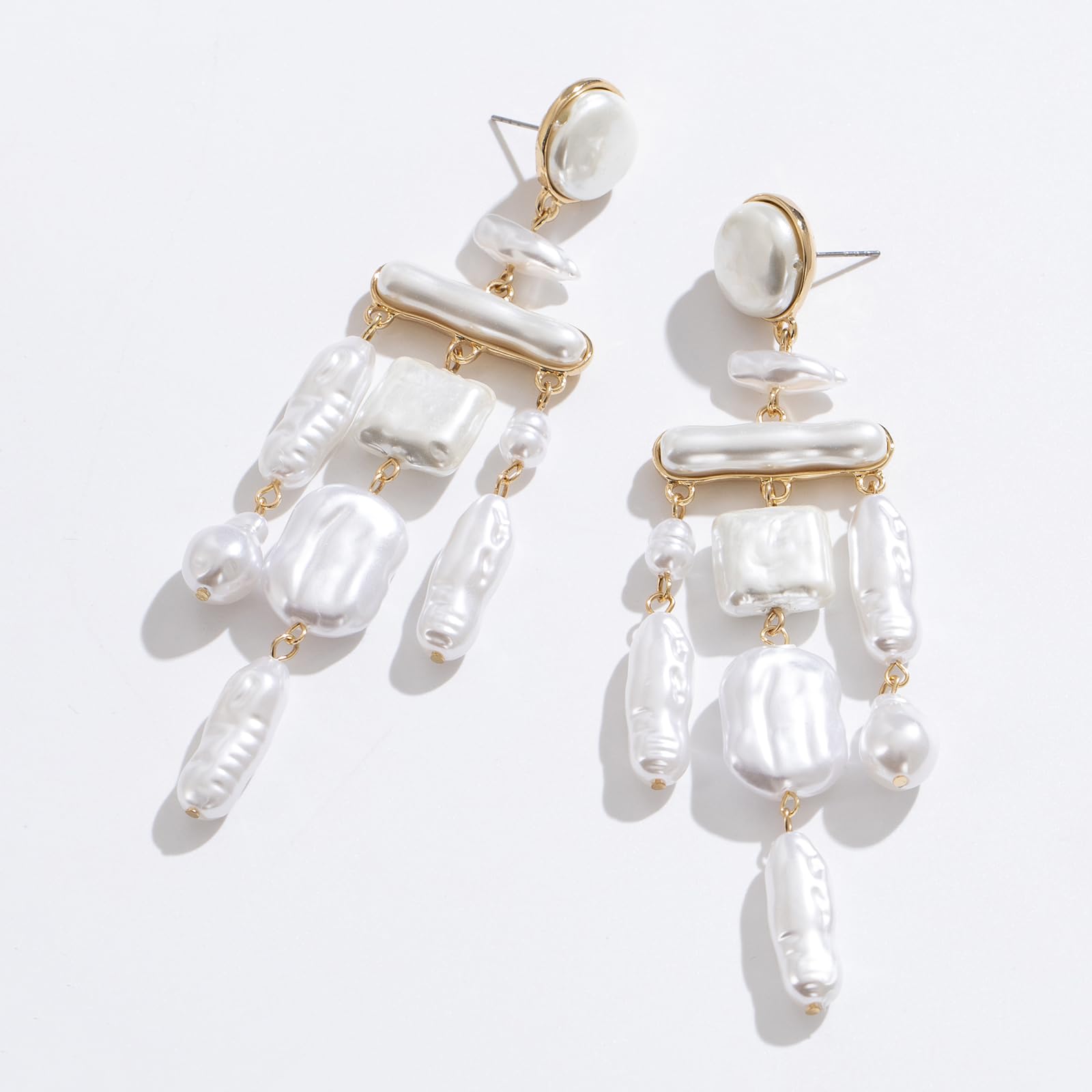 Donabus Statement Pearl Dangle Earring Luxury Chandelier Earring Gold and Pearl Earring Organic Style Earring Hoop Earring (D)