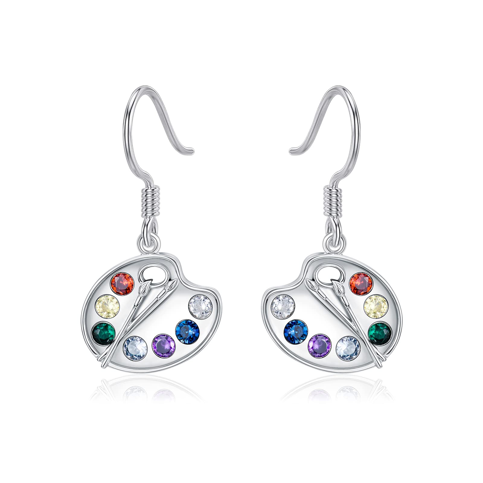 Artist Paint Palette and Brush Earrings 925 Sterling Silver Artist Palette Earrings Colorful Painter Dangle Drop Earrings Artist Jewelry Gifts for Artist Mother Women