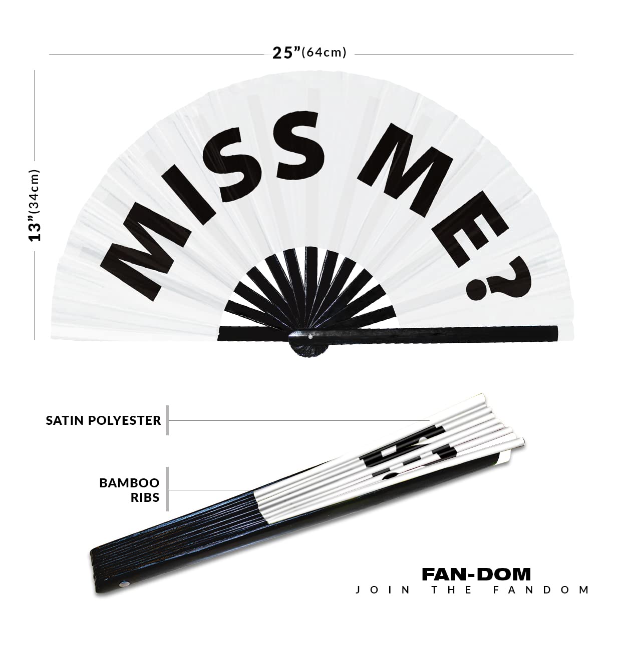 Miss Me? hand fan foldable bamboo circuit hand fan funny gag slang words expressions statement gifts Festival accessories Rave handheld Circuit event fan Clack fans (White)