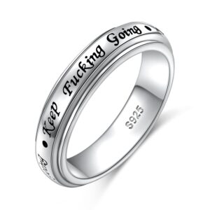 Anxiety Ring For Men Women Keep Going Spinner Ring 925 Sterling Silver Fidget Rings for Anxiety Stress Relieving ADHD Autism Rings Inspirational Band Ring Size 11