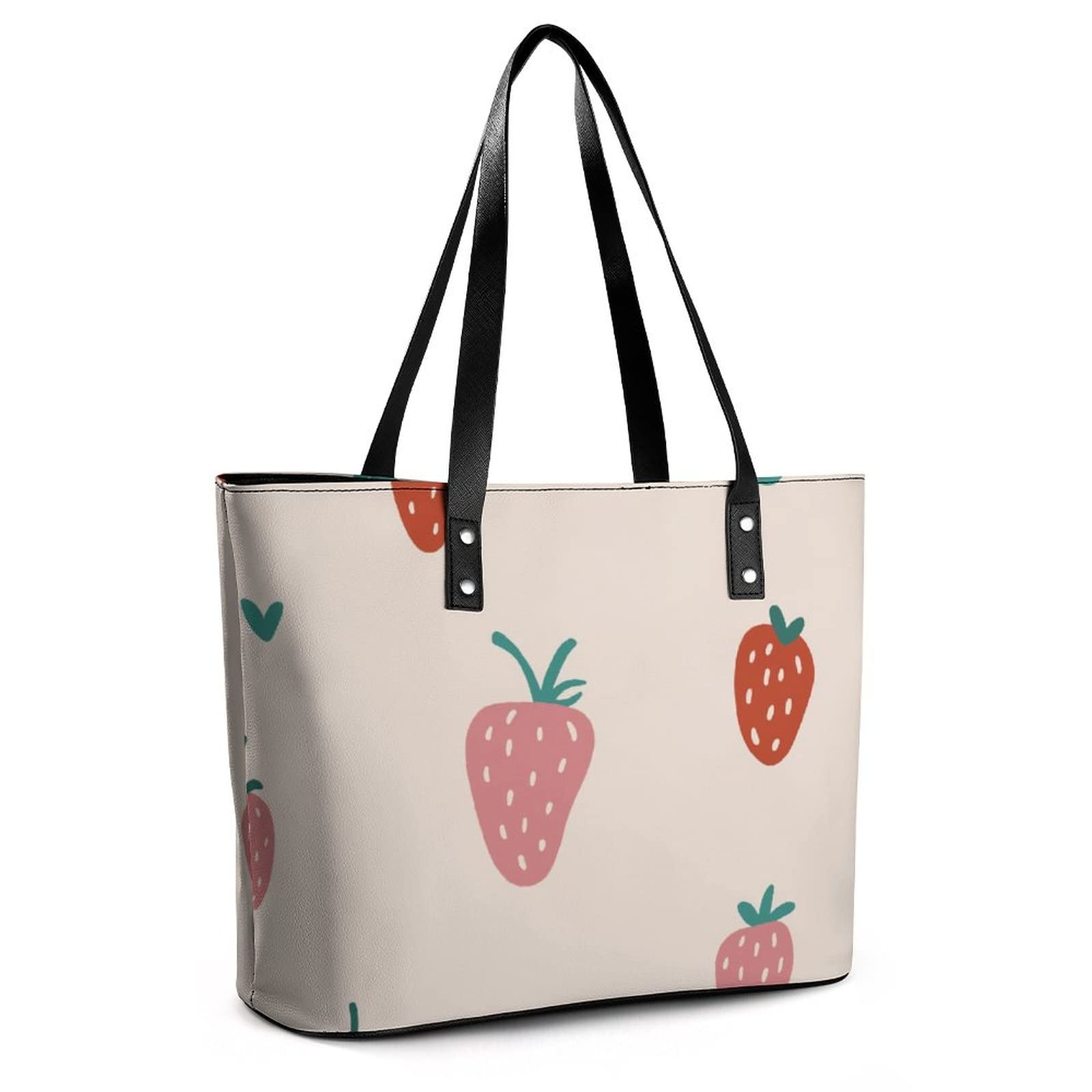 Womens Handbag Strawberry Fruit Berry Pattern Leather Tote Bag Top Handle Satchel Bags For Lady