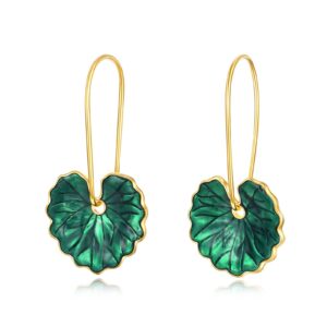 yfn bohemian green leaf earrings drop earrings for women, enamel hoop earrings jewelry for women, leaves plant pendant drop dangle earrings for teen girls, women