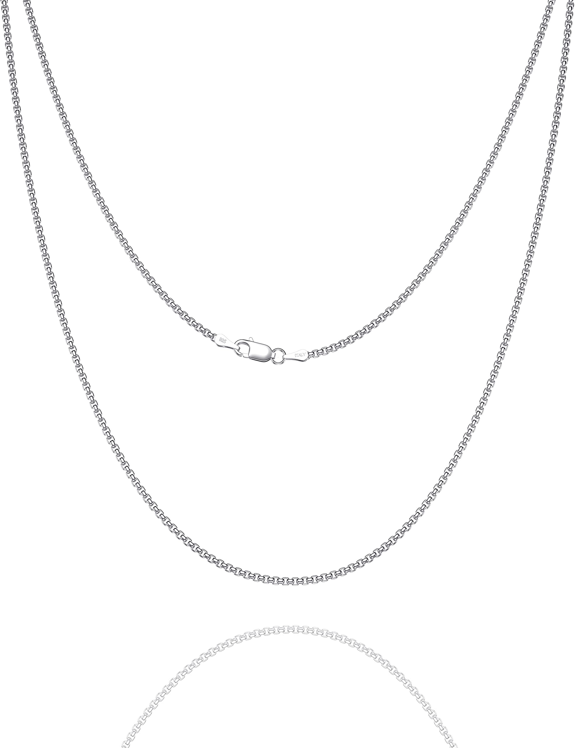 ASDULL 925 Sterling Silver 2mm Silver Box Chain Necklace for Men Silver Link Chain for Women 22 Inches