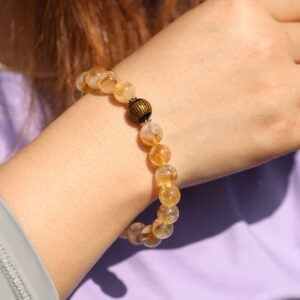 Jewever Geniune Natural Quartz Beaded Bracelet for Women Agate Sutra Beads Amulet Bracelet Stretch Healing Crystals and Gemstones Gifts for Jewelry (Citrine)