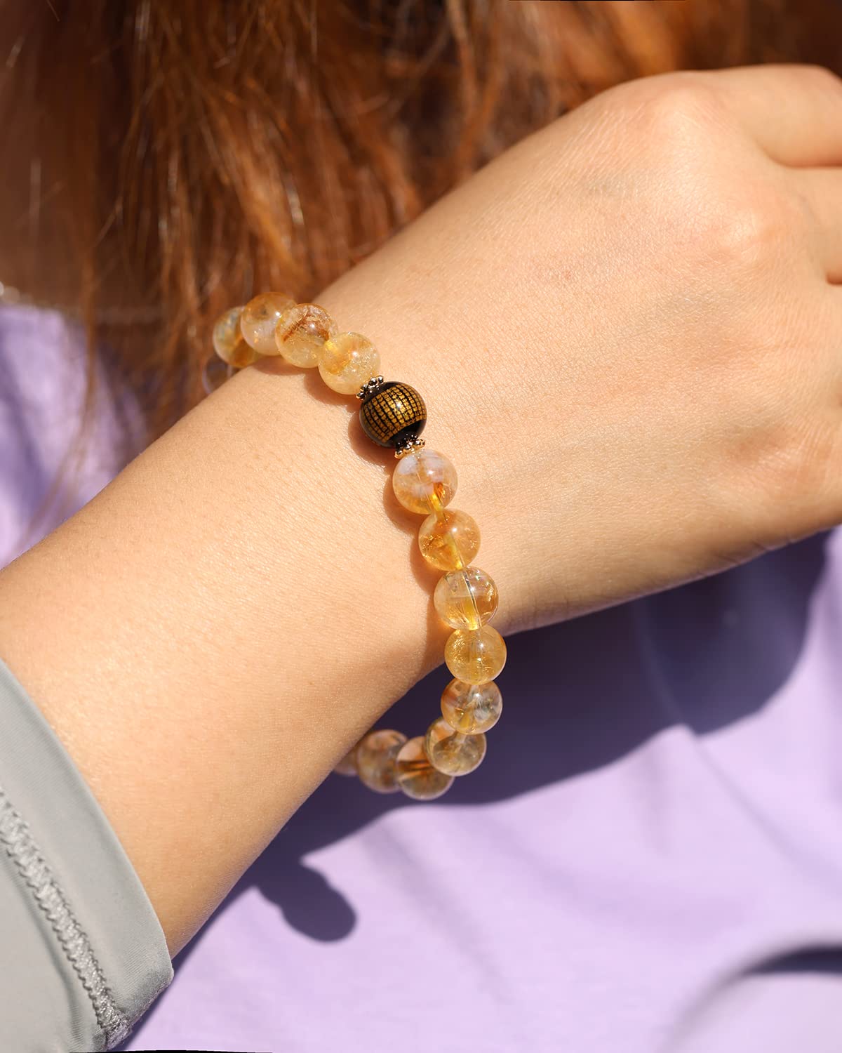 Jewever Geniune Natural Quartz Beaded Bracelet for Women Agate Sutra Beads Amulet Bracelet Stretch Healing Crystals and Gemstones Gifts for Jewelry (Citrine)