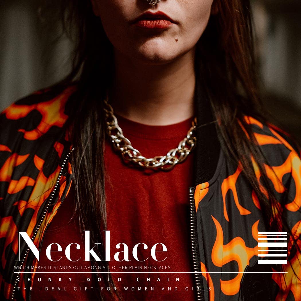 ACEDRE Chunky Choker Necklaces Gold Cuban Link Chain Hiphop Thick Clavicle Statement Necklace Punk Neck Jewerly for Women and Men (A-Gold)