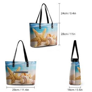 Womens Handbag Starfish And Seashells Leather Tote Bag Top Handle Satchel Bags For Lady