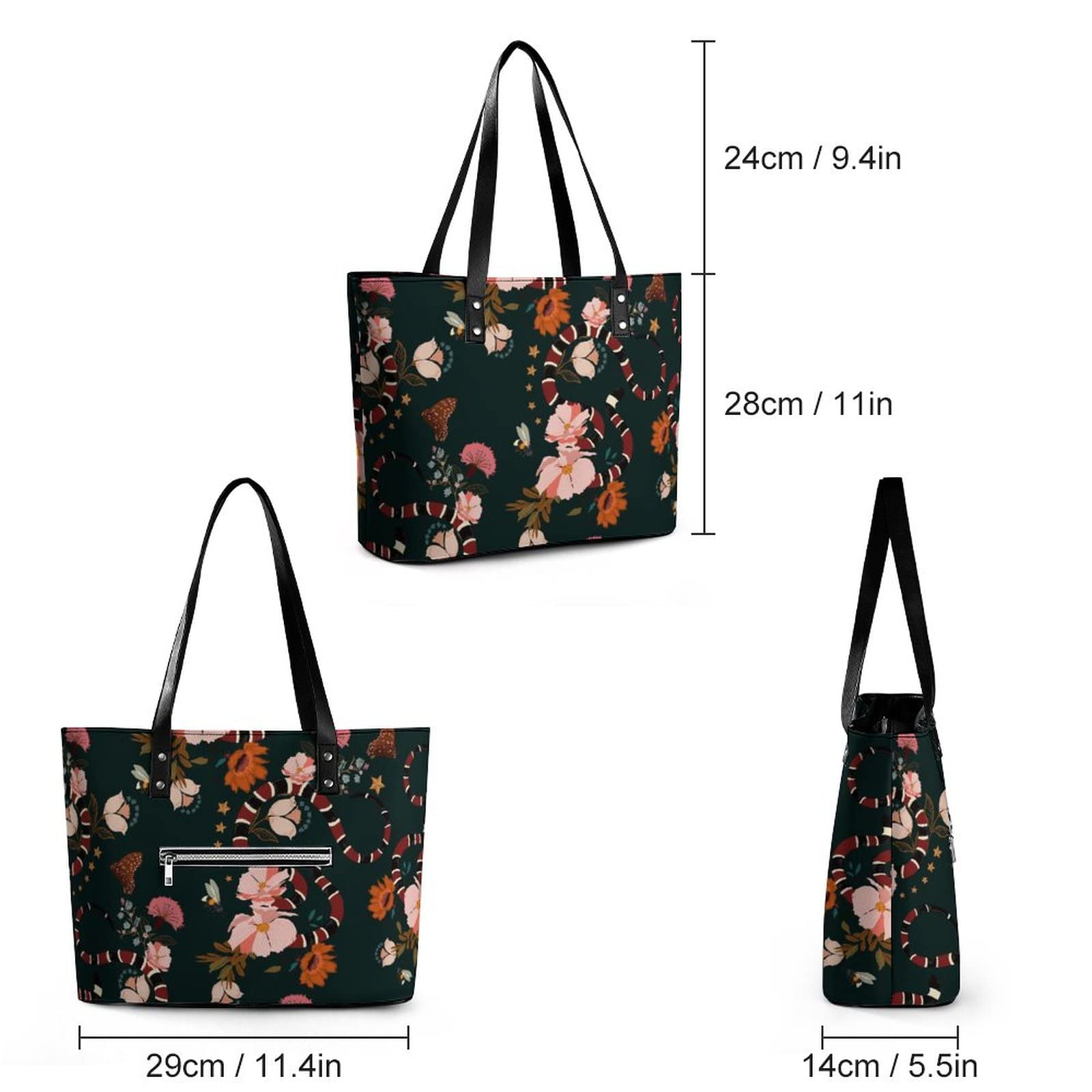 Womens Handbag Flowers Butterfly Bees Rose Bloom Leather Tote Bag Top Handle Satchel Bags For Lady