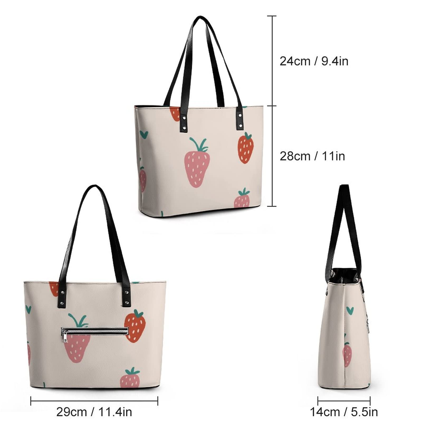 Womens Handbag Strawberry Fruit Berry Pattern Leather Tote Bag Top Handle Satchel Bags For Lady