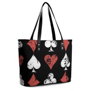 Womens Handbag Poker Cards Heart Pattern Leather Tote Bag Top Handle Satchel Bags For Lady