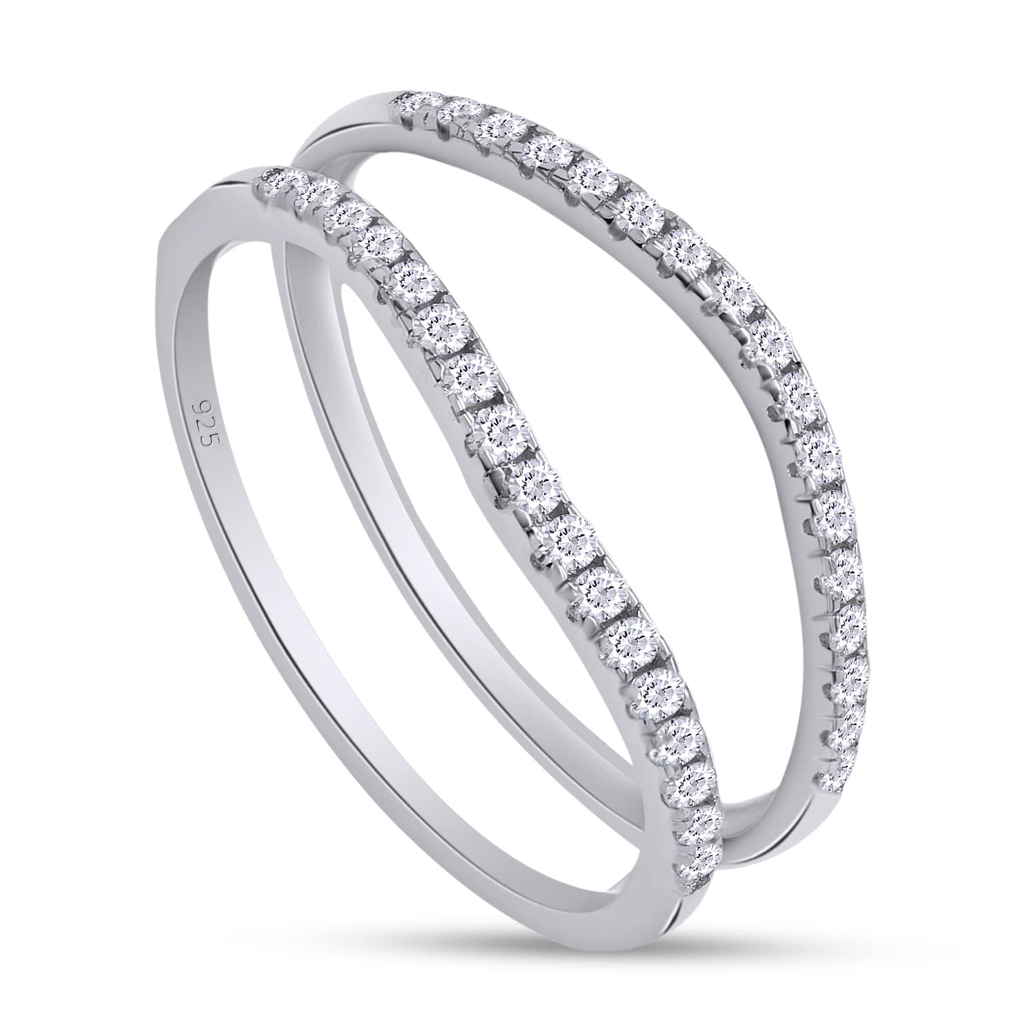 SAVEARTH DIAMONDS 1/4 ct t.w Round Cut Lab Created Moissanite Diamond Curved Ring Guard Enhancer For Women In 14K White Gold Over Sterling Silver(D Color, VVS1 Clarity 0.25 Cttw)-8