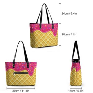 Womens Handbag Strawberry Ice Cream Print Leather Tote Bag Top Handle Satchel Bags For Lady