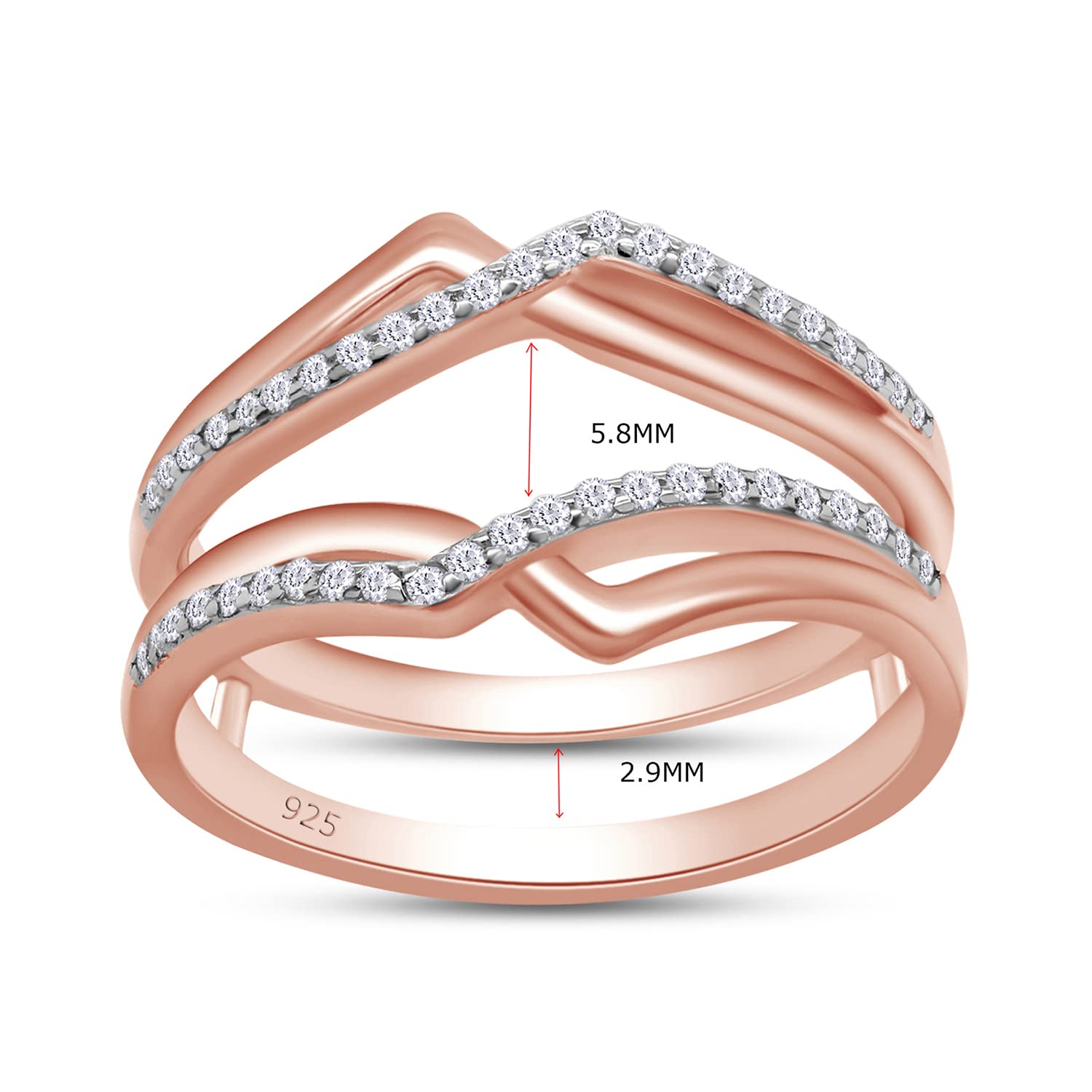 SAVEARTH DIAMONDS 1/4 ct t.w Round Cut Lab Created Moissanite Diamond Infinity Wedding Band Guard Ring Enhancer For Women In 14K Rose Gold Over Sterling Silver(D Color, VVS1 Clarity 0.25 Cttw)-4