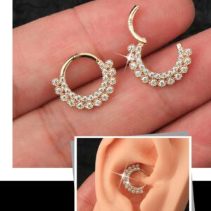 OUFER 16G Septum Rings Hoops, 14K Solid Gold Septum Piercing Jewelry, Paved Shiny Clear CZ Cartilage Hoop Earrings, Daith Helix piercing Jewelry For Women And Men