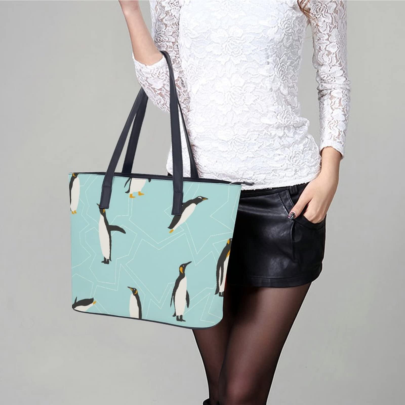 Womens Handbag Penguin Birds Leather Tote Bag Top Handle Satchel Bags For Lady