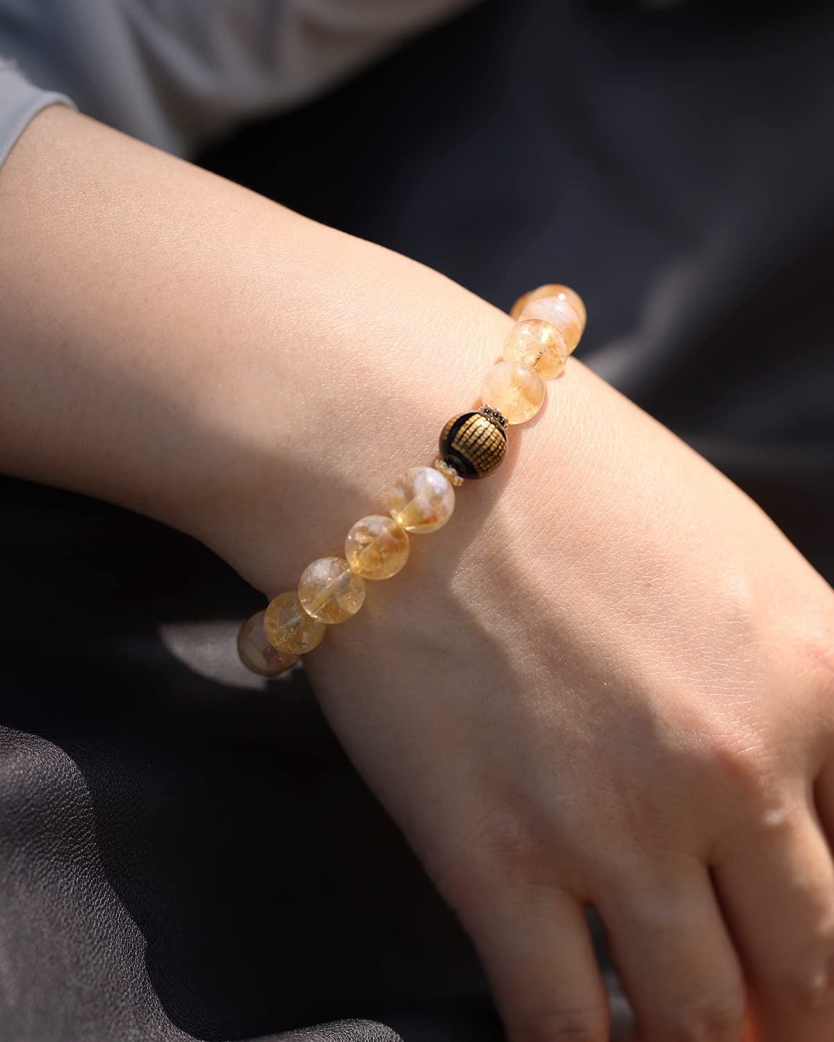 Jewever Geniune Natural Quartz Beaded Bracelet for Women Agate Sutra Beads Amulet Bracelet Stretch Healing Crystals and Gemstones Gifts for Jewelry (Citrine)