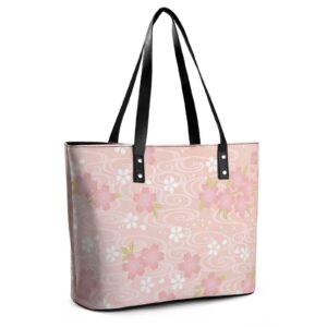 Womens Handbag Japanese Cherry Blossom Flowers Leather Tote Bag Top Handle Satchel Bags For Lady