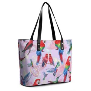 Womens Handbag Hummingbird Parrots Leather Tote Bag Top Handle Satchel Bags For Lady