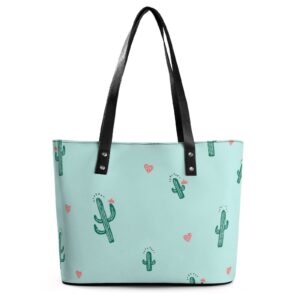 Womens Handbag Cactus Pattern Leather Tote Bag Top Handle Satchel Bags For Lady