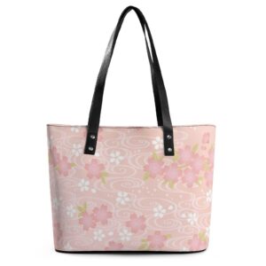 womens handbag japanese cherry blossom flowers leather tote bag top handle satchel bags for lady