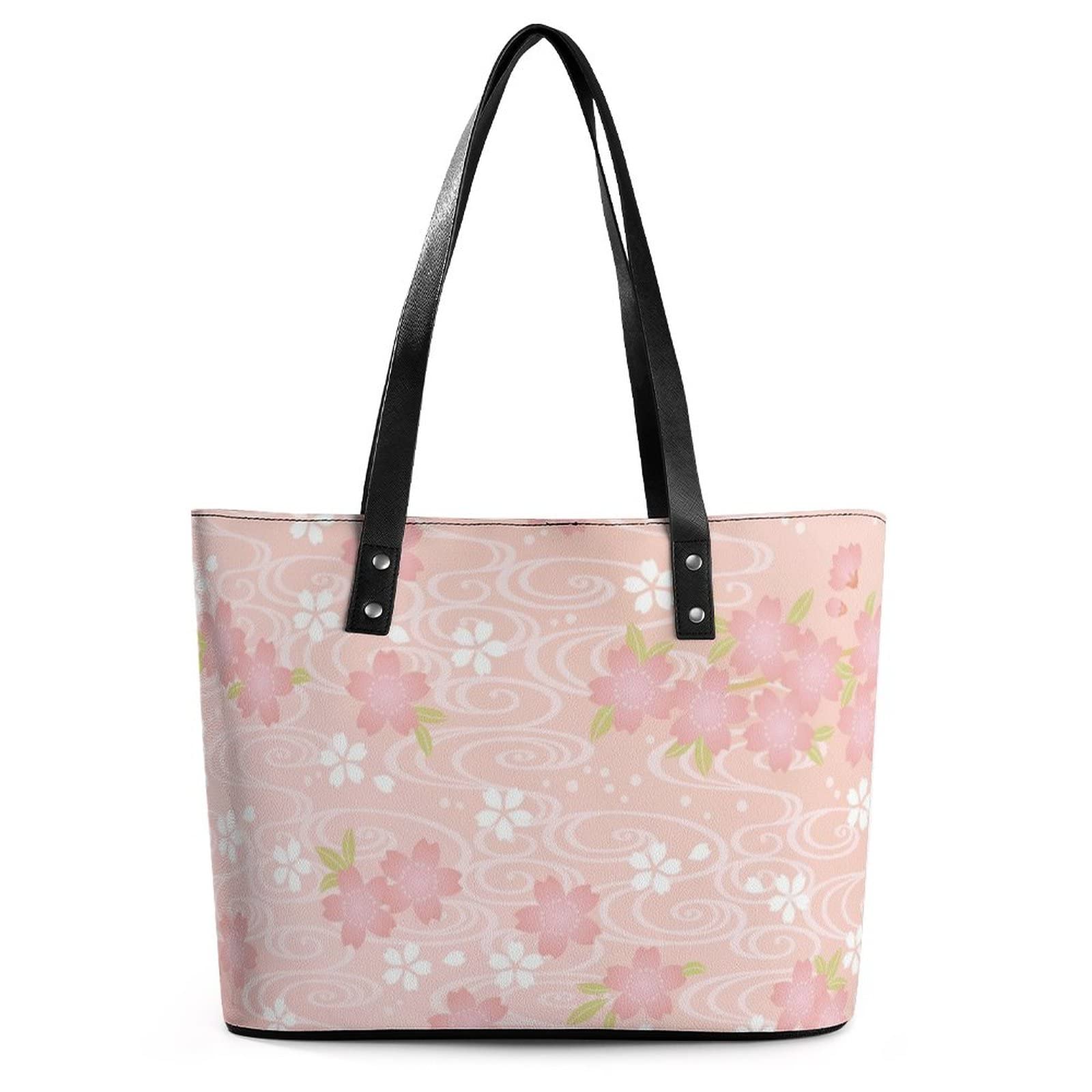 Womens Handbag Japanese Cherry Blossom Flowers Leather Tote Bag Top Handle Satchel Bags For Lady