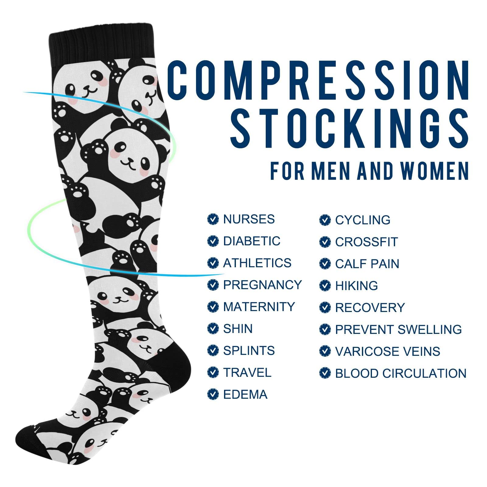 Kigai 1 Pair Cute Panda Compression Socks 20-30mmHg Knee High Women Socks Tube Athletic Stockings for Men Sport Soccer Running Cycling Medical Nurse Winter Travel