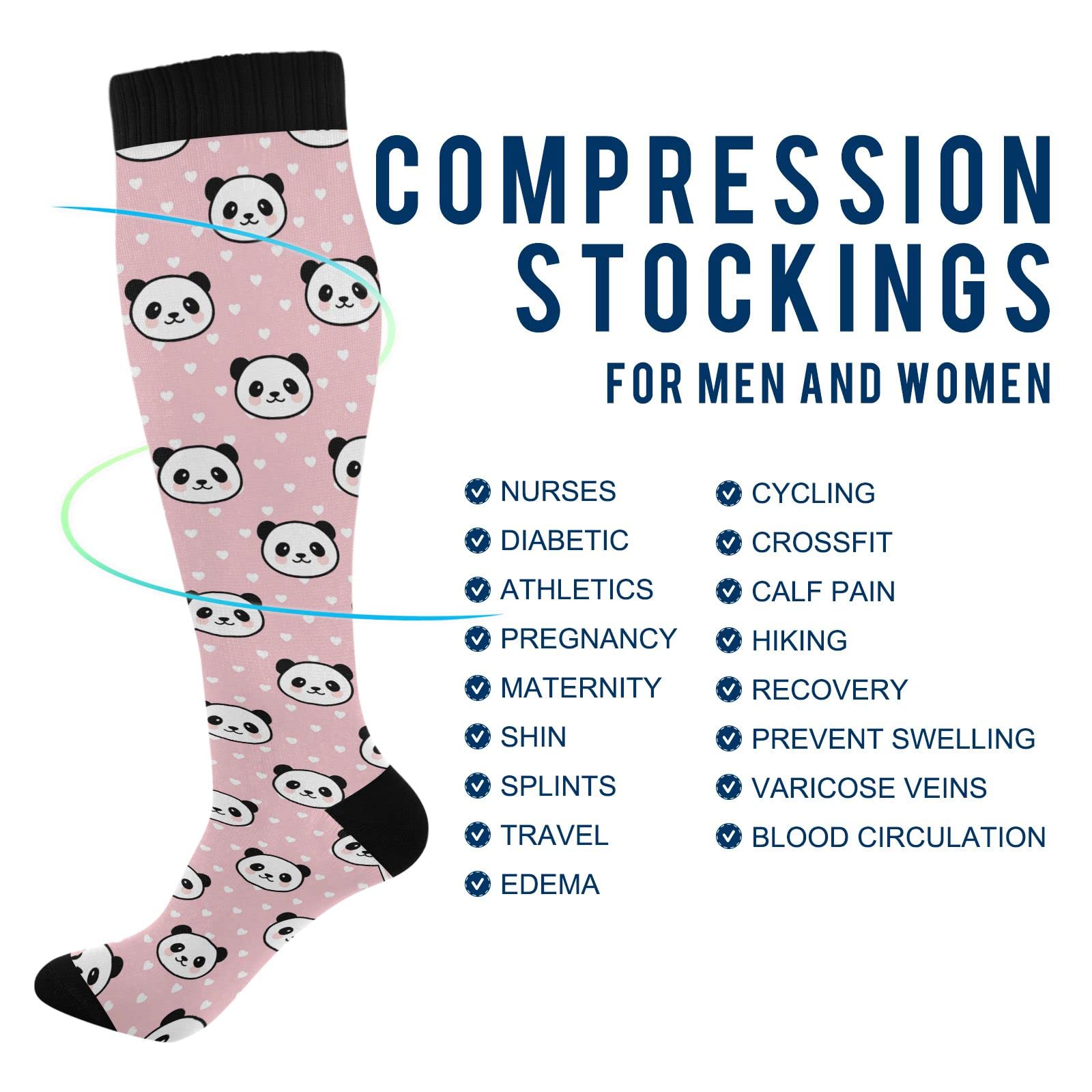 Kigai 1 Pair Cute Pink Panda Compression Socks 20-30mmHg Knee High Women Socks Tube Athletic Stockings for Men Sport Soccer Running Cycling Medical Nurse Winter Travel