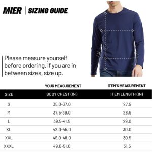 MIER Men Long Sleeve Soft Shirts Stretch Cotton T Shirt Crew Neck Classic Work Casual Tees Shirt, Dark Blue, Medium