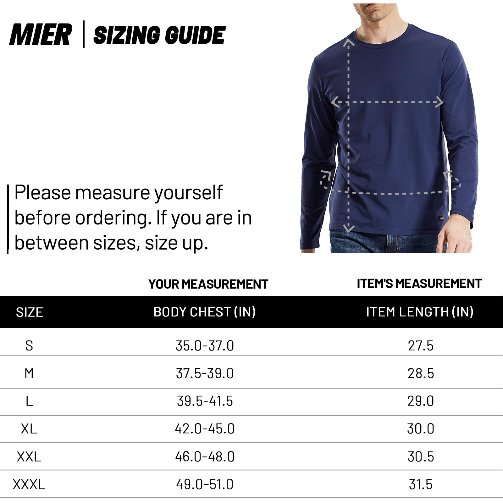 MIER Men Long Sleeve Soft Shirts Stretch Cotton T Shirt Crew Neck Classic Work Casual Tees Shirt, Dark Blue, Medium