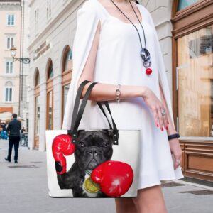 Womens Handbag French Bulldog Leather Tote Bag Top Handle Satchel Bags For Lady