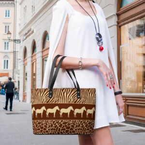 Womens Handbag Animals Horse Giraffe Prints Leather Tote Bag Top Handle Satchel Bags For Lady