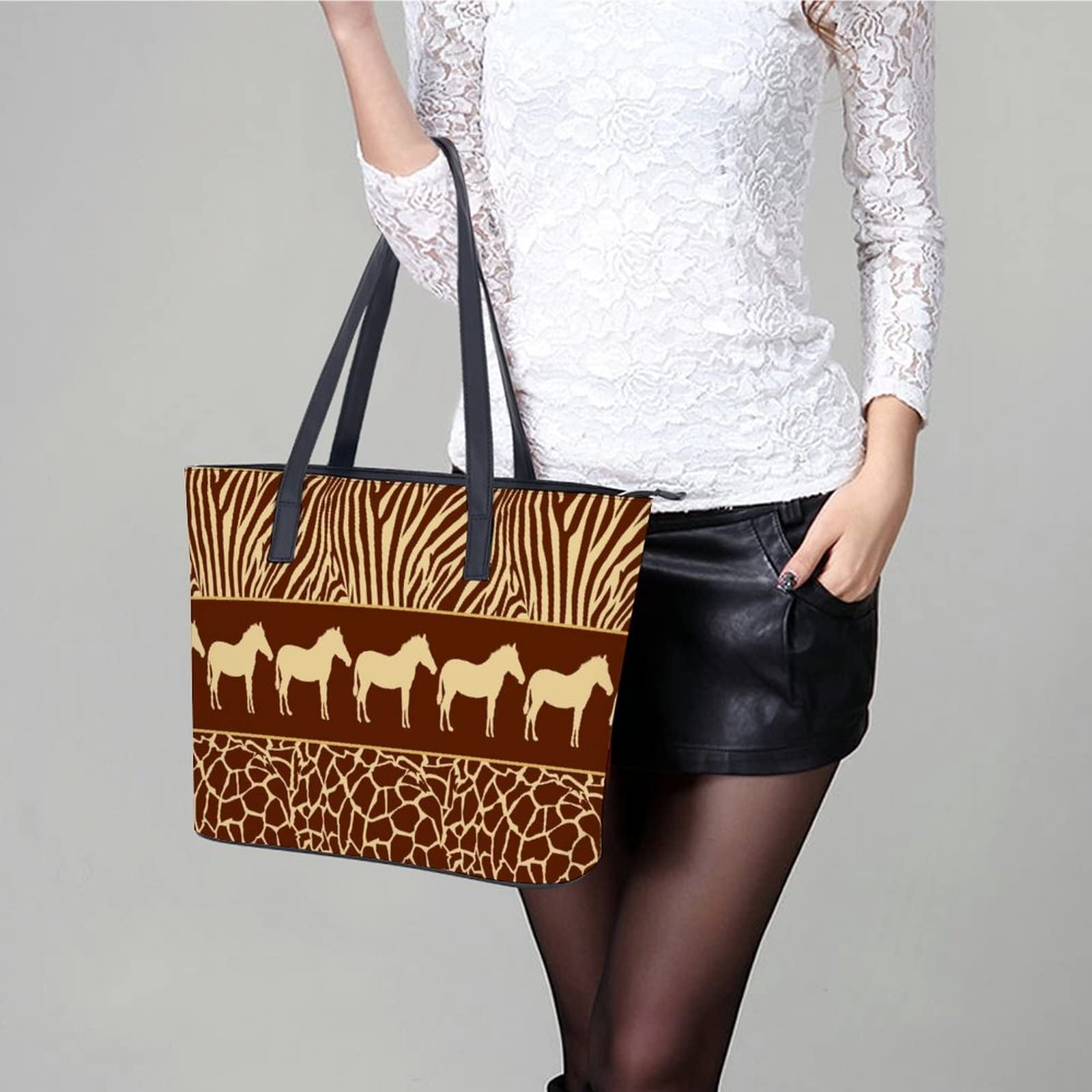 Womens Handbag Animals Horse Giraffe Prints Leather Tote Bag Top Handle Satchel Bags For Lady