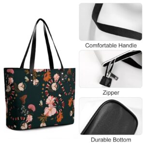 Womens Handbag Flowers Butterfly Bees Rose Bloom Leather Tote Bag Top Handle Satchel Bags For Lady