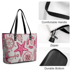 Womens Handbag Sea Wheel Anchor Starfish Pattern Leather Tote Bag Top Handle Satchel Bags For Lady