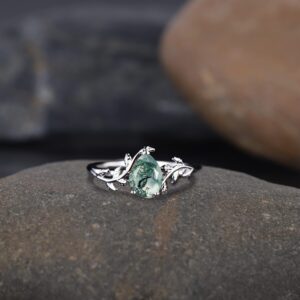 teardrop moss agate wedding ring delicate bridal ring twig engagement ring green gemstone ring for her by kanishka gems jewels