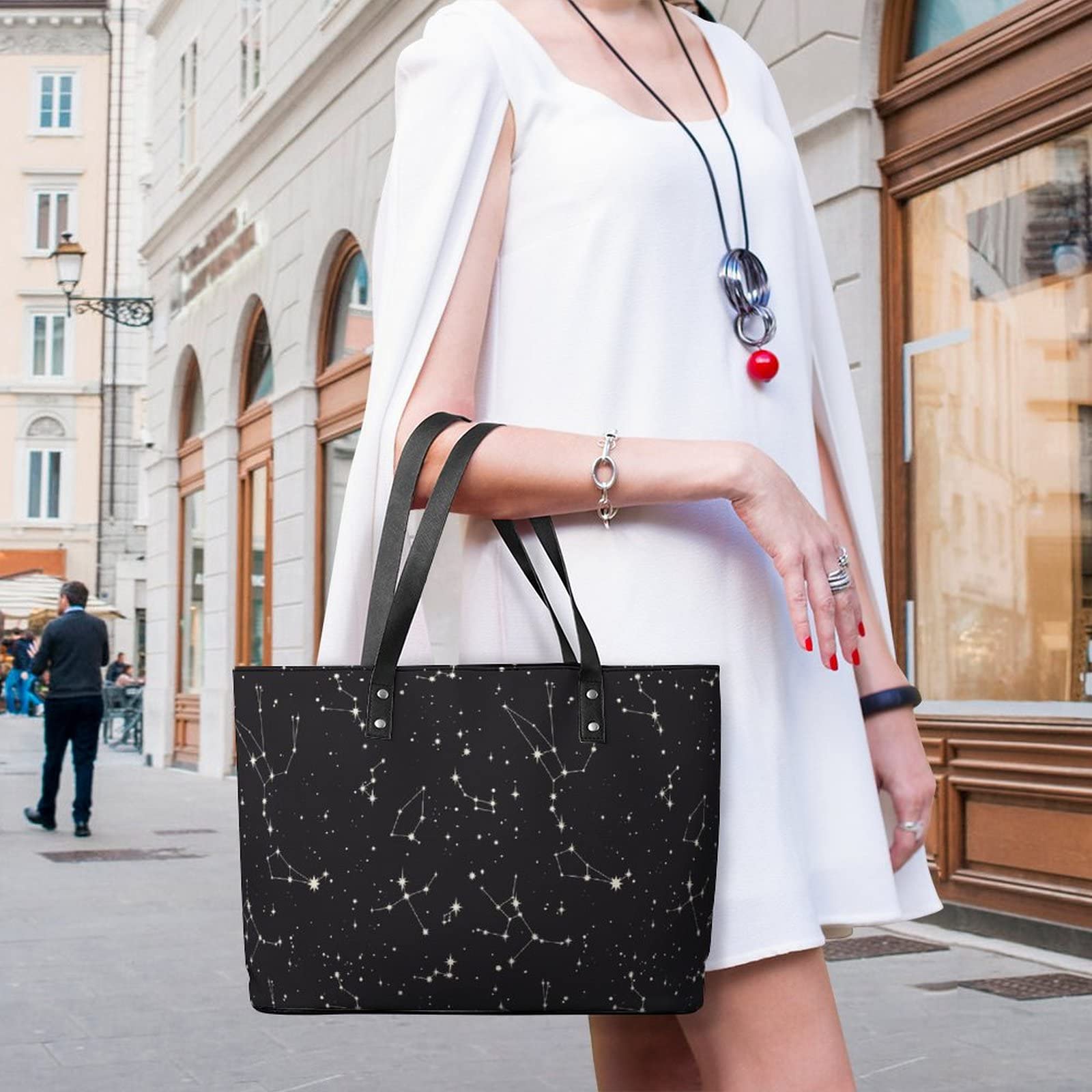 Womens Handbag Constellation Stars Pattern Leather Tote Bag Top Handle Satchel Bags For Lady